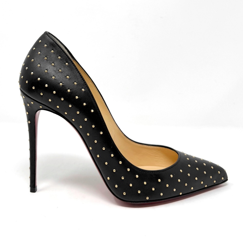 Christian Louboutin Pigalle Follies Black Leather Gold Stud Pumps 100mm 37 - Picture 3 of 9